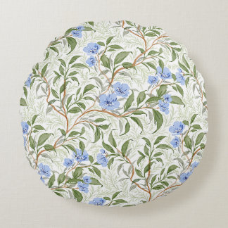 Coussins Ronds Jardin botanique floral aquarelle bleu feuillu