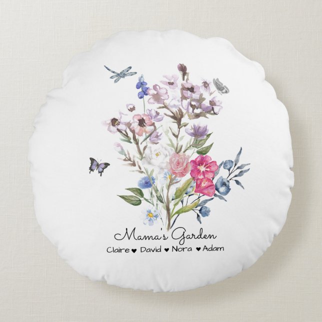 Coussins Ronds Jardin de maman personnalisée (Devant)