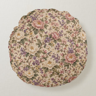 Coussins Ronds Jardin de roses botaniques vintage et motif papill