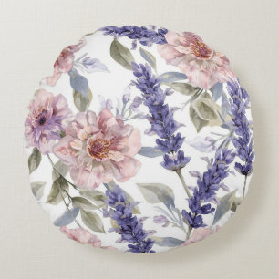 Coussins Ronds Jardin floral aquarelle pivoine lavande 