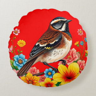 Coussins Ronds 🌸 Jardin Floral d'Oiseaux Moineaux Cadeau Amoureu