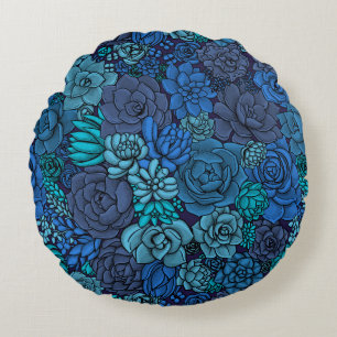 Coussins Ronds Jardin succulent en bleu