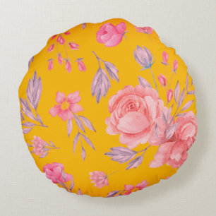 Coussins Ronds Jaune et rose Floral Impression ronde Jeu d'oreill