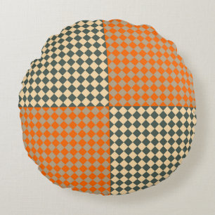 Coussins Ronds Jaune Orange Taupe Damier Motif Diamant