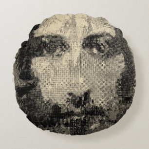 Coussins Ronds Jesus Christ Collage demi-ton noir + vos idées