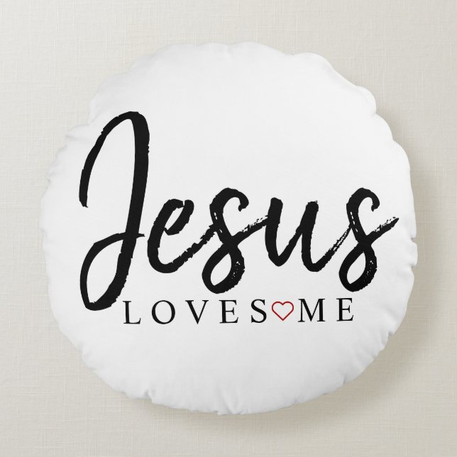Coussins Ronds Jésus m'aime avec le coeur rouge | (Devant)