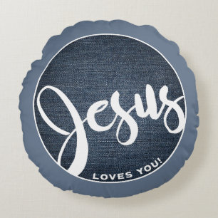 Coussins Ronds Jésus vous aime Denim Circle
