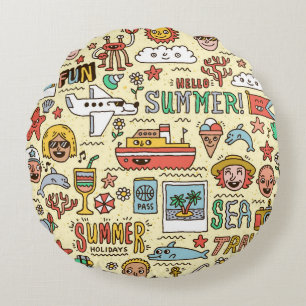 Coussins Ronds Jeu de doodles de voyage