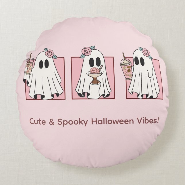 Coussins Ronds Jeu d'Halloween Éffrayante et mignonne Kawaii (Devant)