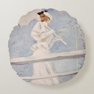 Coussins Ronds Jeune femme avec un parasol sur une jetée