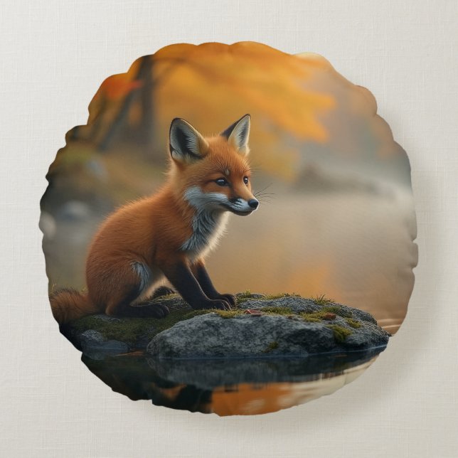 Coussins Ronds Jeune renard en automne (Devant)