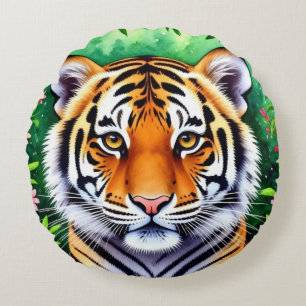 Coussins Ronds Jeune tigre botanique audacieux