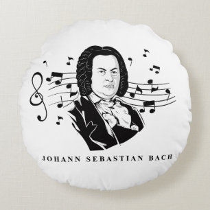 Coussins Ronds Johann Sebastian Bach Portrait et buste avec notes