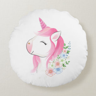 Coussins Ronds Joli bébé licorne aquarelle personnalisé Na