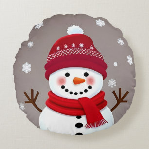 Coussins Ronds Joli bonhomme de neige avec écharpe rouge