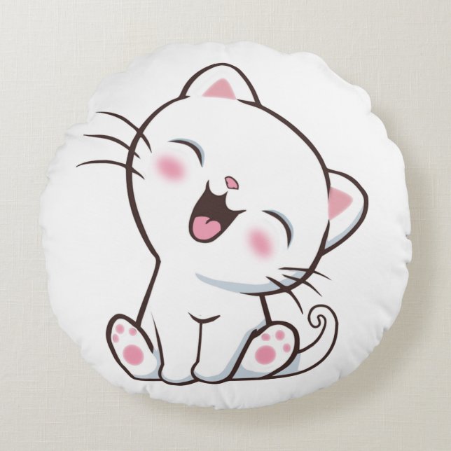 Coussins Ronds Joli chaton sur fond blanc (Devant)