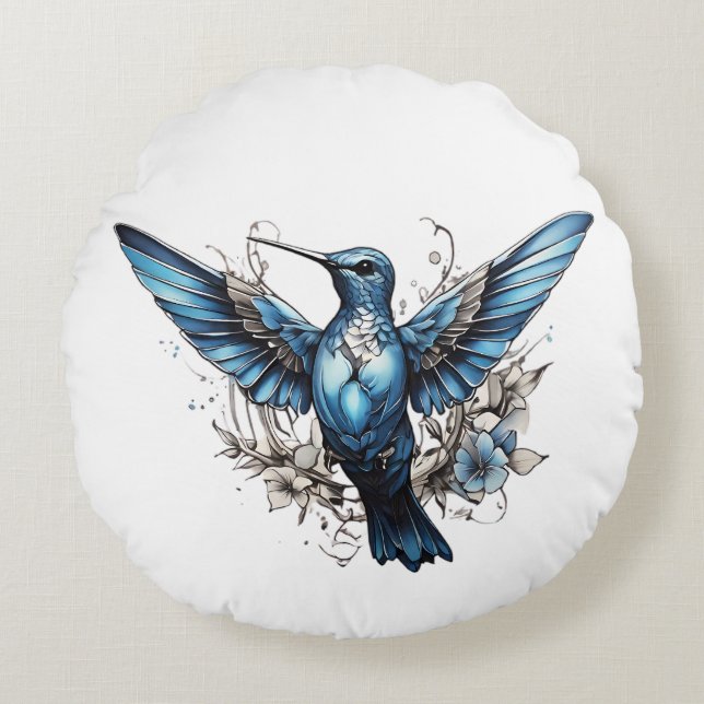 Coussins Ronds Joli colibri rose et bleu (Devant)