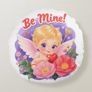 Coussins Ronds Joli Cupidon de la Saint-Valentin avec "Sois à moi