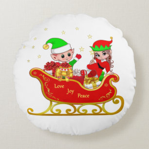 Coussins Ronds Joli elfe sur traîneau de Noël
