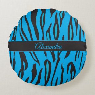 Coussins Ronds Joli et girly rayures de tigre bleu et noir