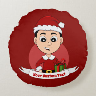 Coussins Ronds Joli garçon de Noël aux cheveux noirs