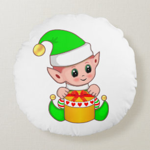 Coussins Ronds Joli lutin de Noël habillé en vert