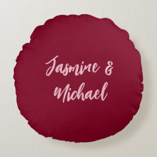 Coussins Ronds Joli Minimaliste Rouge Bourgogne Calligraphie Nom 