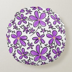 Coussins Ronds Joli motif de fleurs violettes