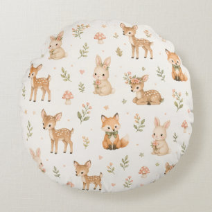Coussins Ronds Joli motif forestier: Cerf, Lapin et Renard pour l