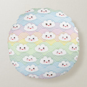 Coussins Ronds Joli motif pastel kawaii de nuages colorés