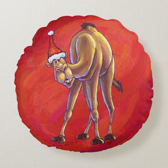 Coussins Ronds Joli Noël Camel En Rouge (Devant)