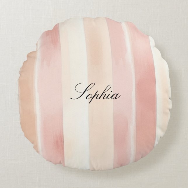 Coussins Ronds Joli Peach rose Crème raypes (Devant)