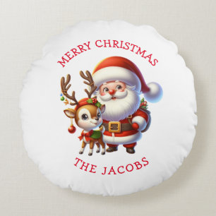 Coussins Ronds Joli Père Noël et Reindeer Noël personnalisé