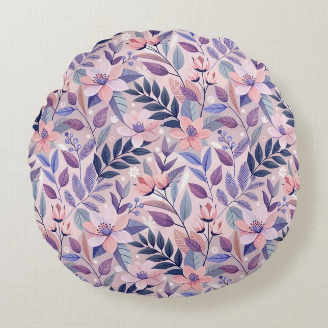 Coussins Ronds Joli Retro Lilac Floral Illustration (Devant)