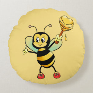 Coussins Ronds Jolie abeille bourdon miel avec cœur sur beige dor