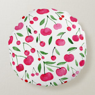 Coussins Ronds Jolie aquarelle rouge cerises motif