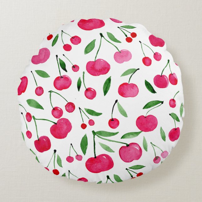 Coussins Ronds Jolie aquarelle rouge cerises motif (Devant)