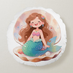 Coussins Ronds Jolie esthétique autocollant sirène pastel fille d