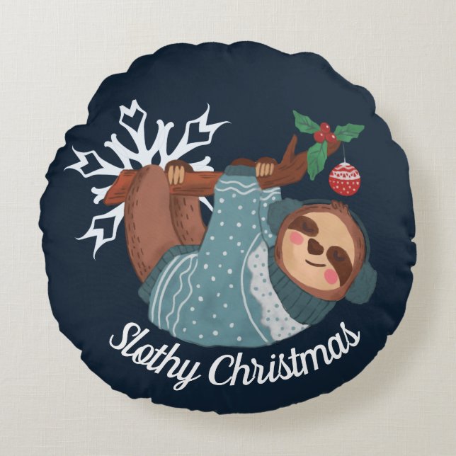 Coussins Ronds Jolie fente en chandail pour un Noël Slothy (Devant)