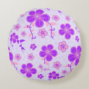Coussins Ronds Jolie impression florale violet et rose sur Lavend