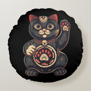 Coussins Ronds jolie Maneki Neko imprimé chat japonais