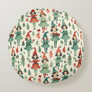 Coussins Ronds Jolie Vintage Elfes Noël saisonnier
