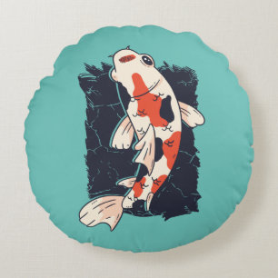 Coussins Ronds Jolis poissons Koi aux couleurs rouge blanc noir