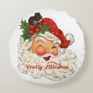 Coussins Ronds Jolly vintage Santa Claus Joyeux rétro de Noël