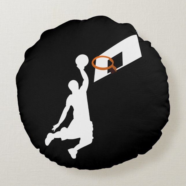 Coussins Ronds Joueur de basketball Slam Dunk - Silhouette blanch (Dos)