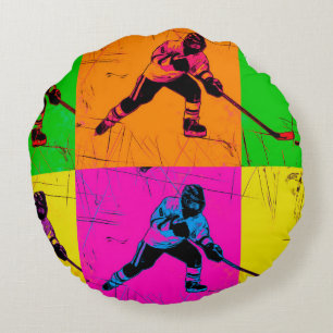 Coussins Ronds Joueur de hockey avec la crosse