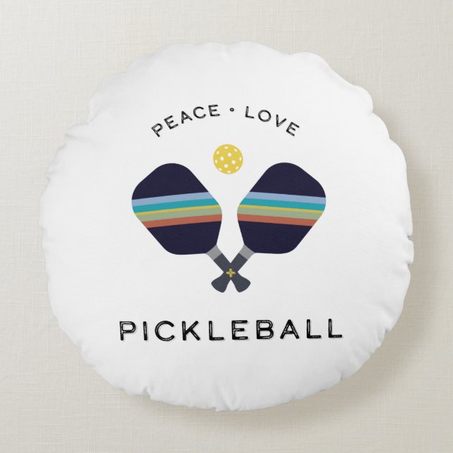 Coussins Ronds Joueur de Pickleball Cadeau Paix Amour et Pickleba (Devant)
