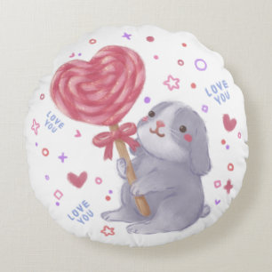 Coussins Ronds Joyeuse Saint-Valentin avec Bunny & sucette