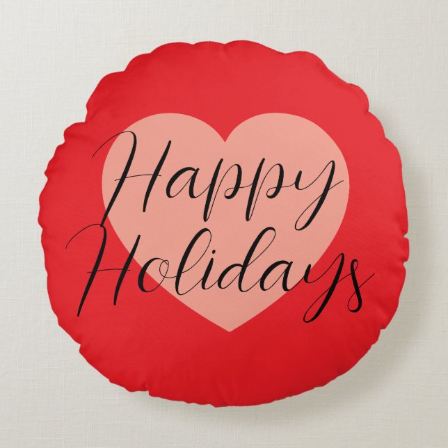 Coussins Ronds Joyeuses Fêtes Joyeux Noël Période de Vacances Cœu (Devant)