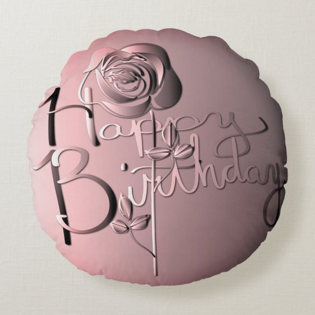 Coussins Ronds "Joyeux anniversaire" Rose Oeuvre originale (Devant)